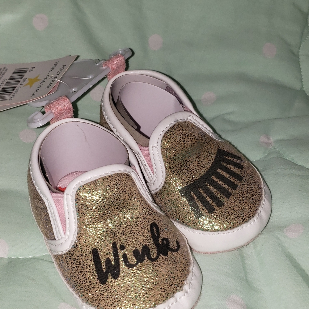 0-6m baby girl gold iridescent slipon
